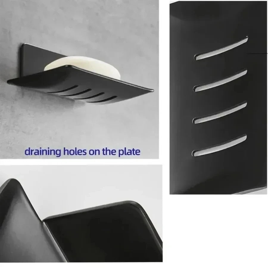 Black carbon steel soap dish, non-perforated, wall-mounted bathroom soap dish, bathroom soap holder