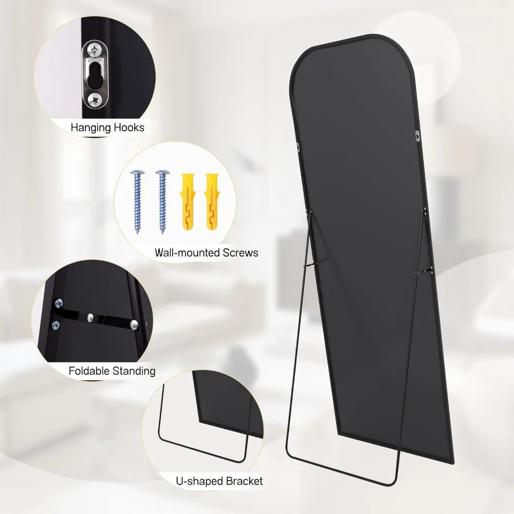 Full Length MirrorFreestanding Arched Floor Standing Mirror Full Body with Stand Hanging Wall Mounted for Living Room