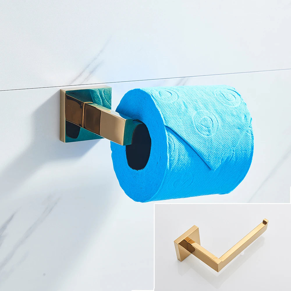 Gold Bathroom Hardware Set Wall-mounted Stainless Steel Clothes Hook Toilet Paper Holder Towel Bar Kitchen Facilities