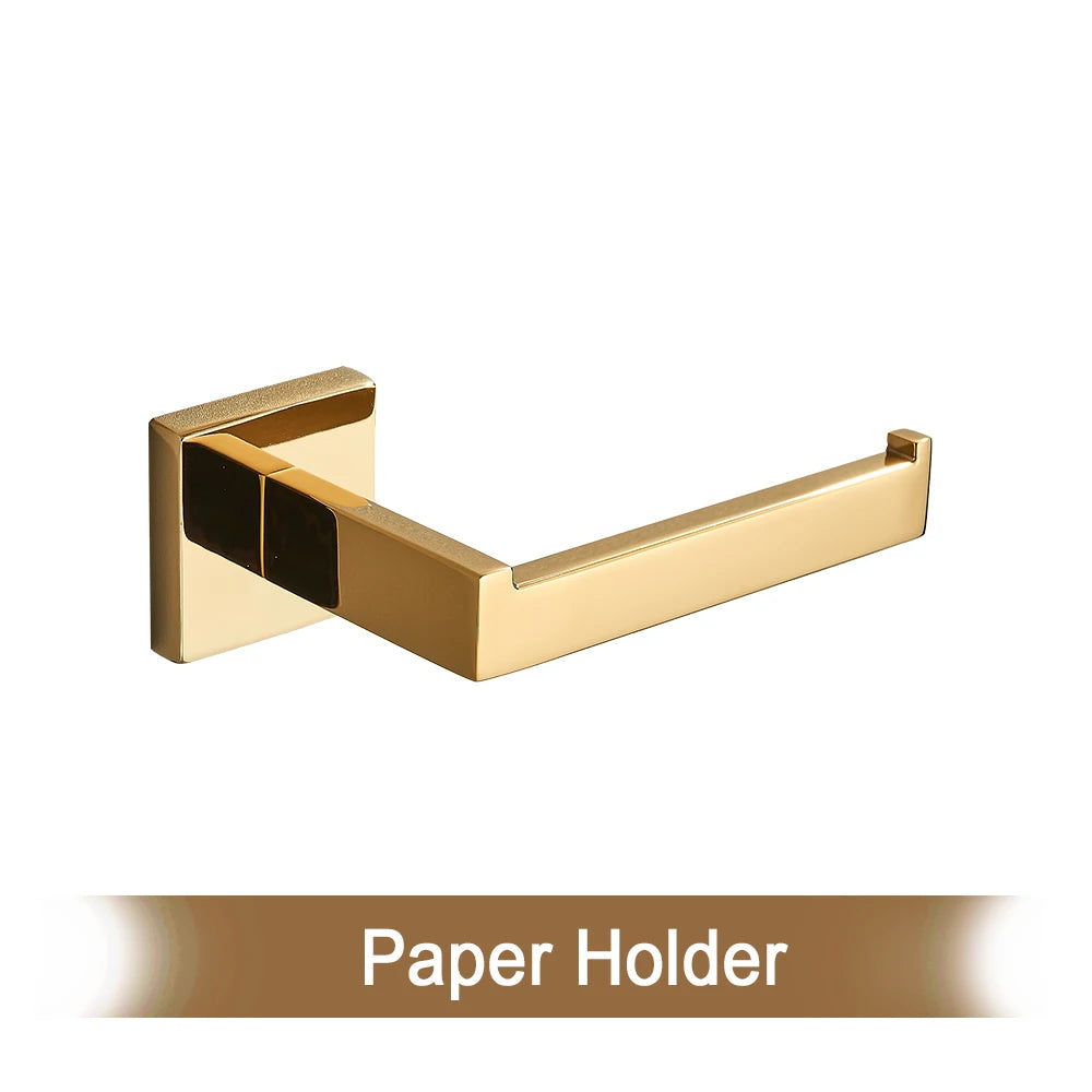 Gold Bathroom Hardware Set Wall-mounted Stainless Steel Clothes Hook Toilet Paper Holder Towel Bar Kitchen Facilities