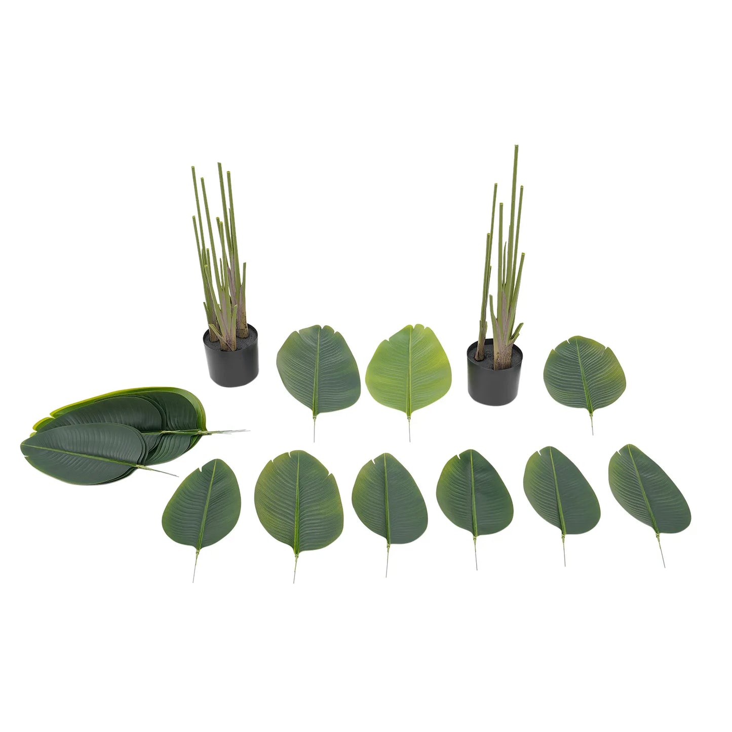 2Pcs Artificial Plants, Simulation Plants with Base, Fake Greenery Traveler Banana Leaf, Indoor Outdoor Home Office Decoration