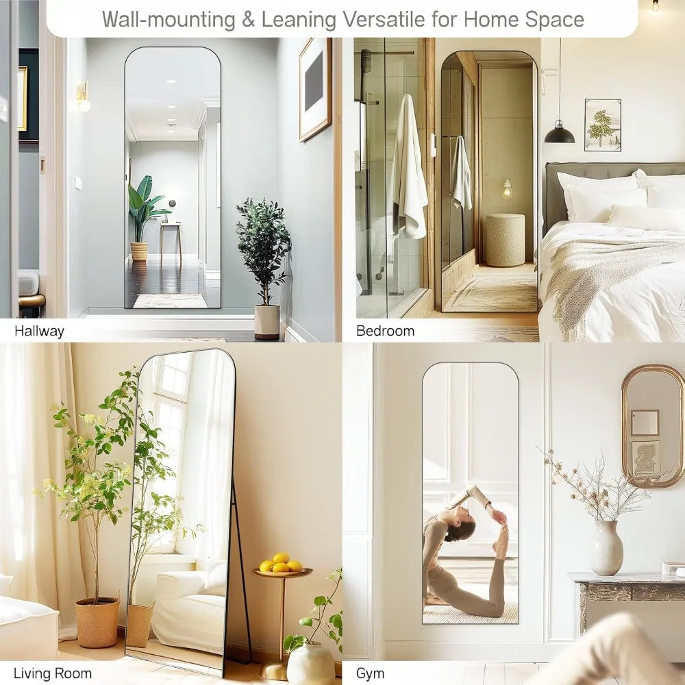 Full Length MirrorFreestanding Arched Floor Standing Mirror Full Body with Stand Hanging Wall Mounted for Living Room