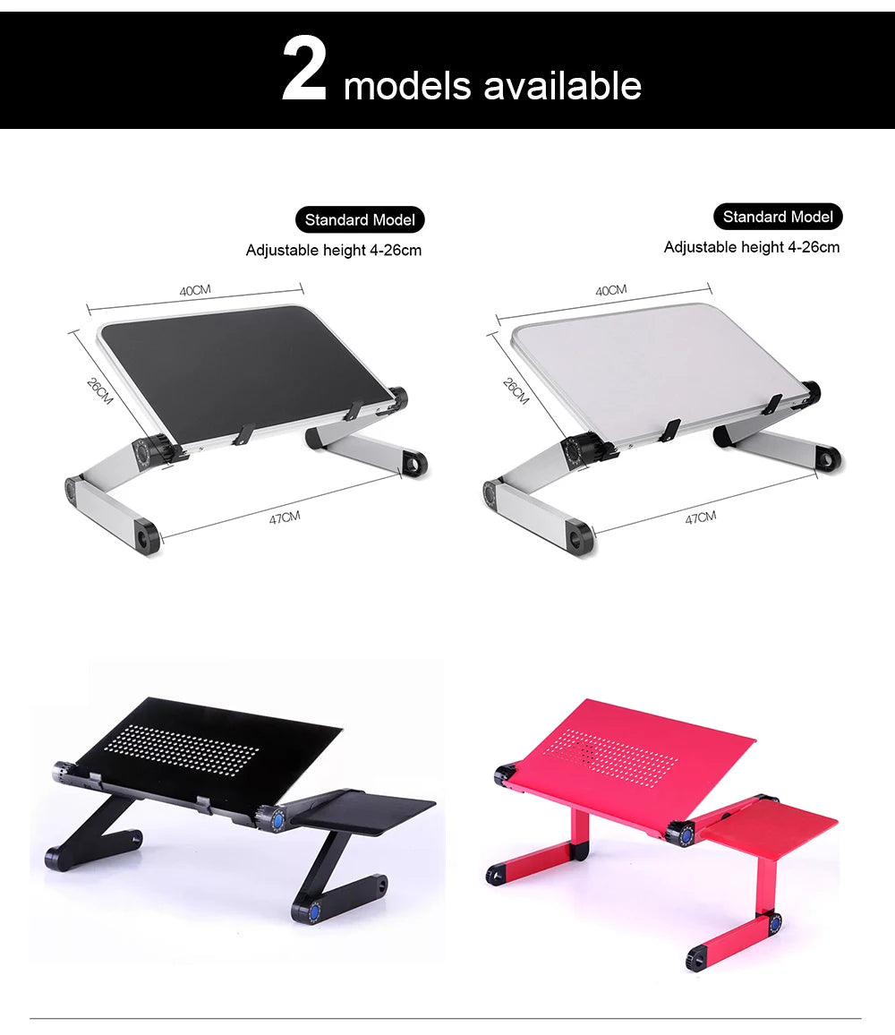 Adjustable Laptop Desk Stand Portable Aluminum Alloy Lapdesk For TV Bed Sofa PC Notebook With Mouse Pad Table Desk Stand Black