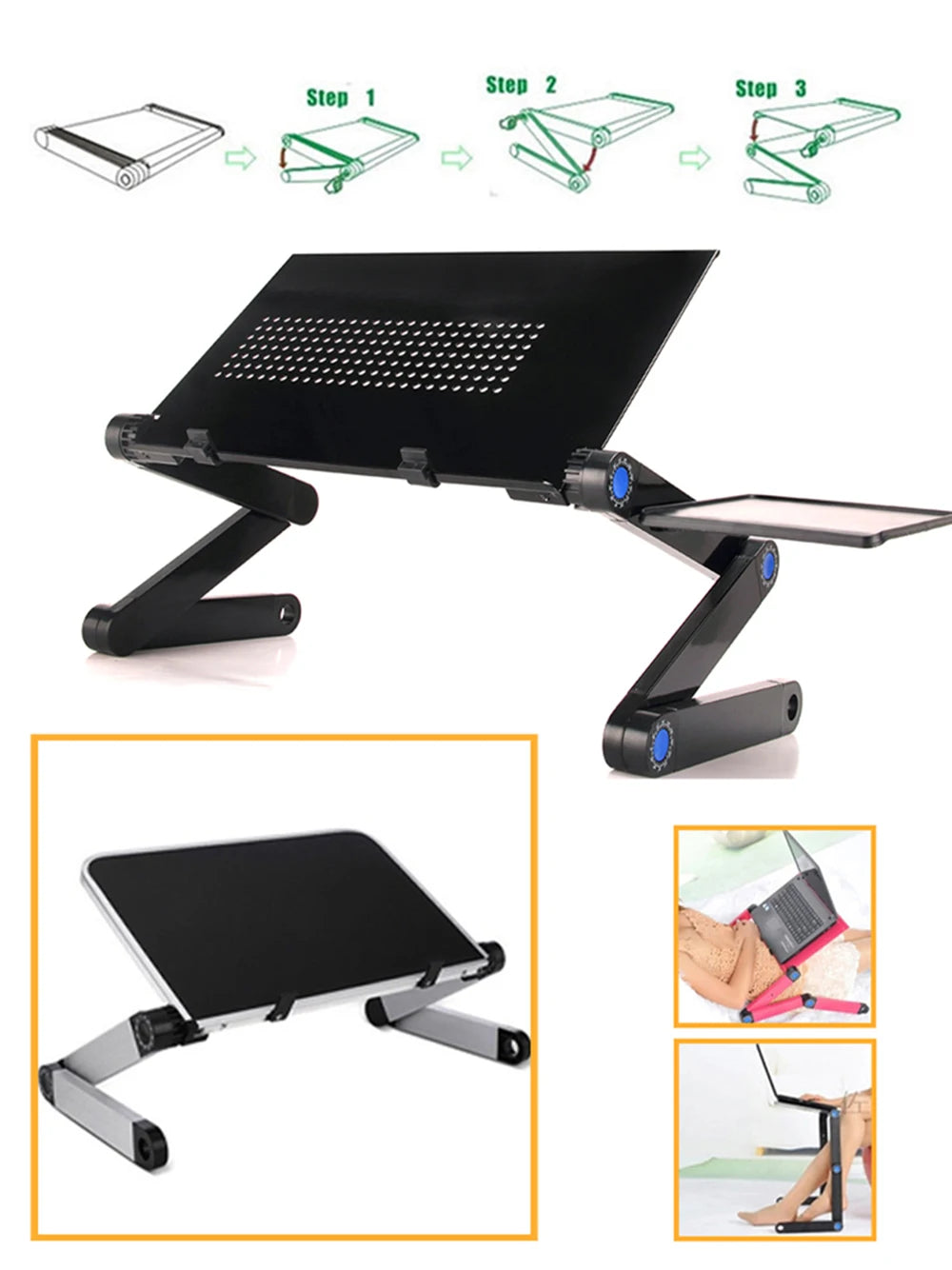 Adjustable Laptop Desk Stand Portable Aluminum Alloy Lapdesk For TV Bed Sofa PC Notebook With Mouse Pad Table Desk Stand Black