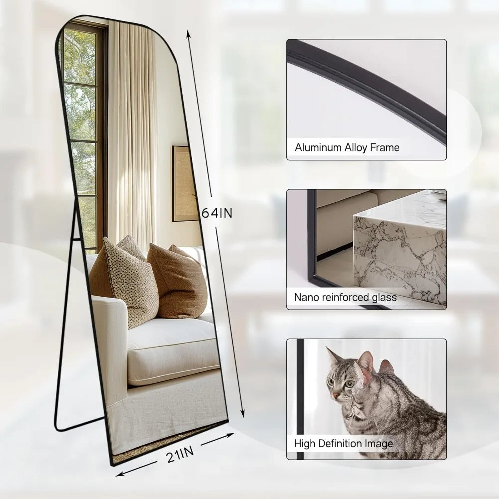 Full Length MirrorFreestanding Arched Floor Standing Mirror Full Body with Stand Hanging Wall Mounted for Living Room