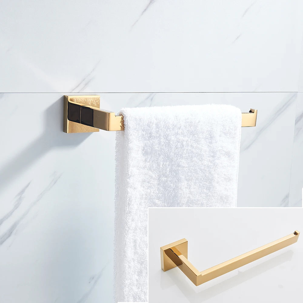 Gold Bathroom Hardware Set Wall-mounted Stainless Steel Clothes Hook Toilet Paper Holder Towel Bar Kitchen Facilities