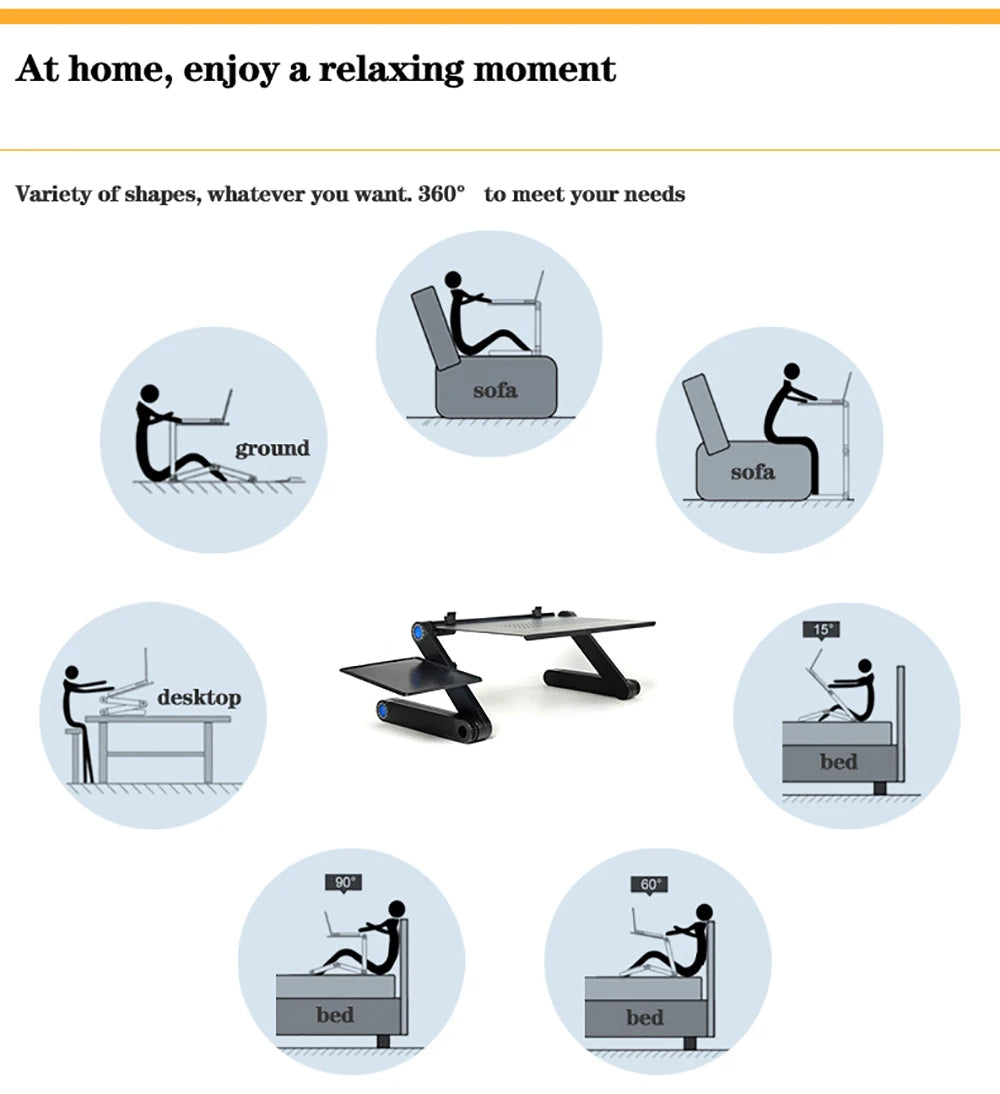 Adjustable Laptop Desk Stand Portable Aluminum Alloy Lapdesk For TV Bed Sofa PC Notebook With Mouse Pad Table Desk Stand Black