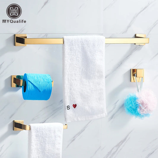 Gold Bathroom Hardware Set Wall-mounted Stainless Steel Clothes Hook Toilet Paper Holder Towel Bar Kitchen Facilities