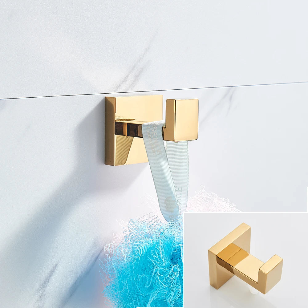 Gold Bathroom Hardware Set Wall-mounted Stainless Steel Clothes Hook Toilet Paper Holder Towel Bar Kitchen Facilities