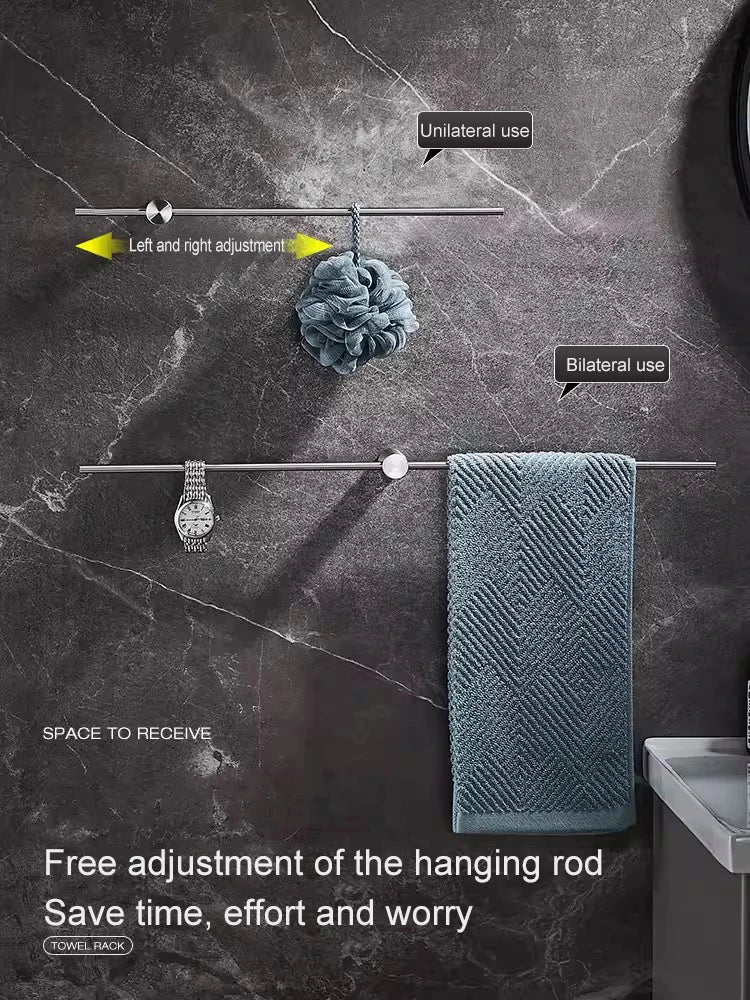 30/40/55cm Movable Towel Rack Towel Hanger Bath Towel Holder Wall Towel Bar Space Aluminum Bathroom Shelf Kitchen Storage Rack