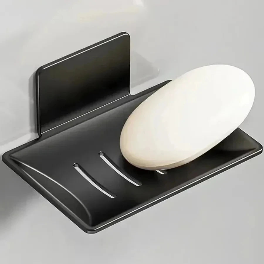 Black carbon steel soap dish, non-perforated, wall-mounted bathroom soap dish, bathroom soap holder