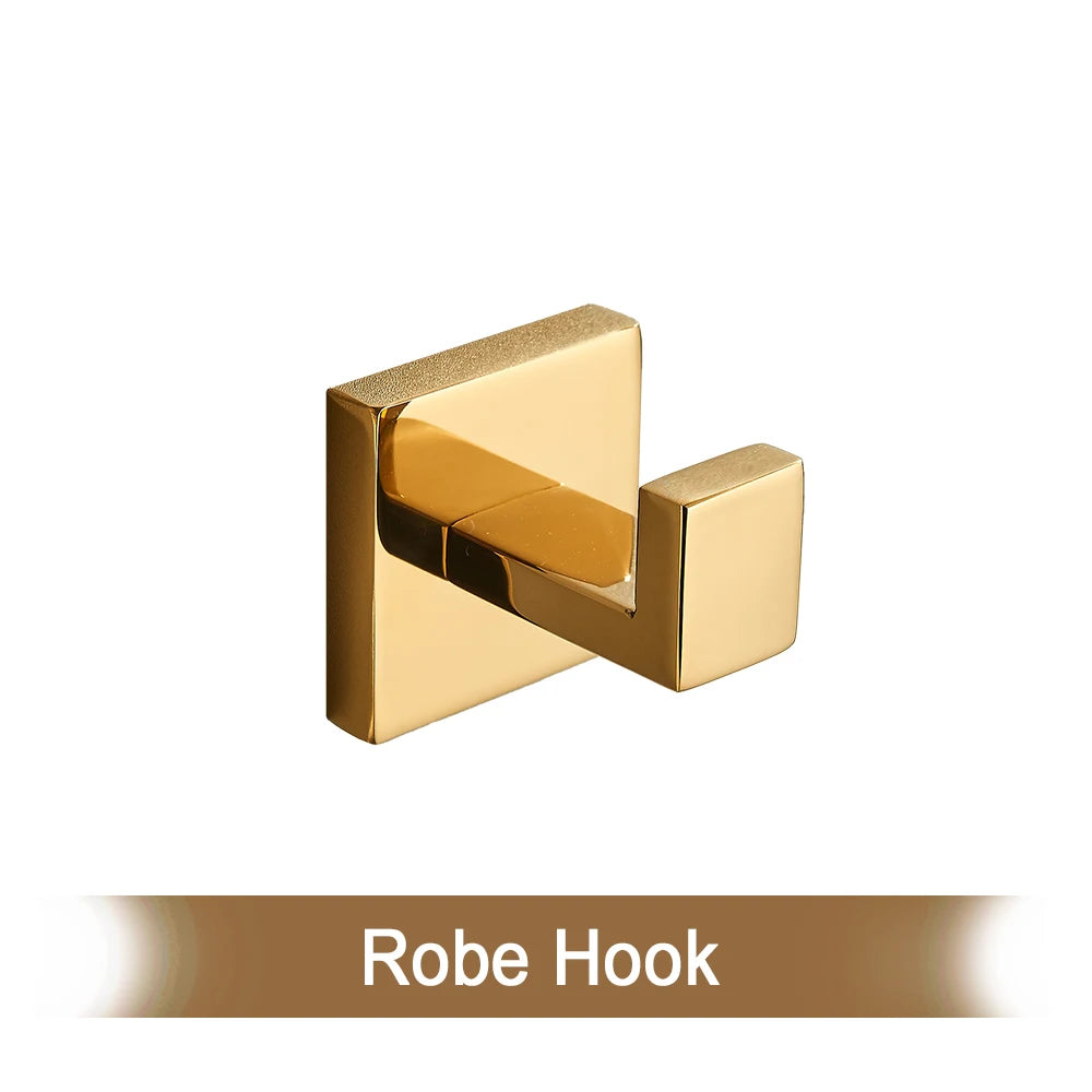Gold Bathroom Hardware Set Wall-mounted Stainless Steel Clothes Hook Toilet Paper Holder Towel Bar Kitchen Facilities