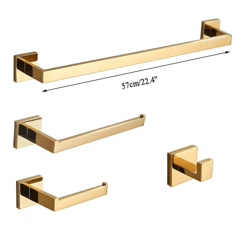 Gold Bathroom Hardware Set Wall-mounted Stainless Steel Clothes Hook Toilet Paper Holder Towel Bar Kitchen Facilities