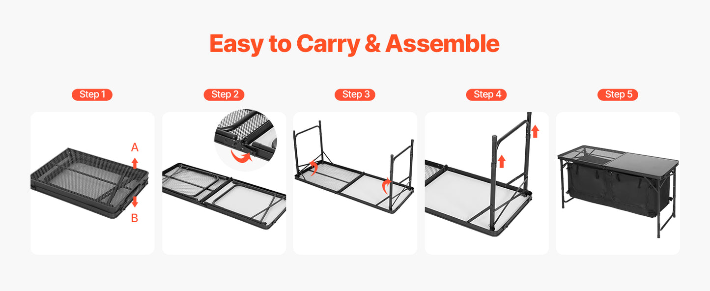 SucceBuy Camping Kitchen Table Outdoor Cooking Table Aluminum Lightweight Portable Cook Station for BBQ Party Picnic RV Travel