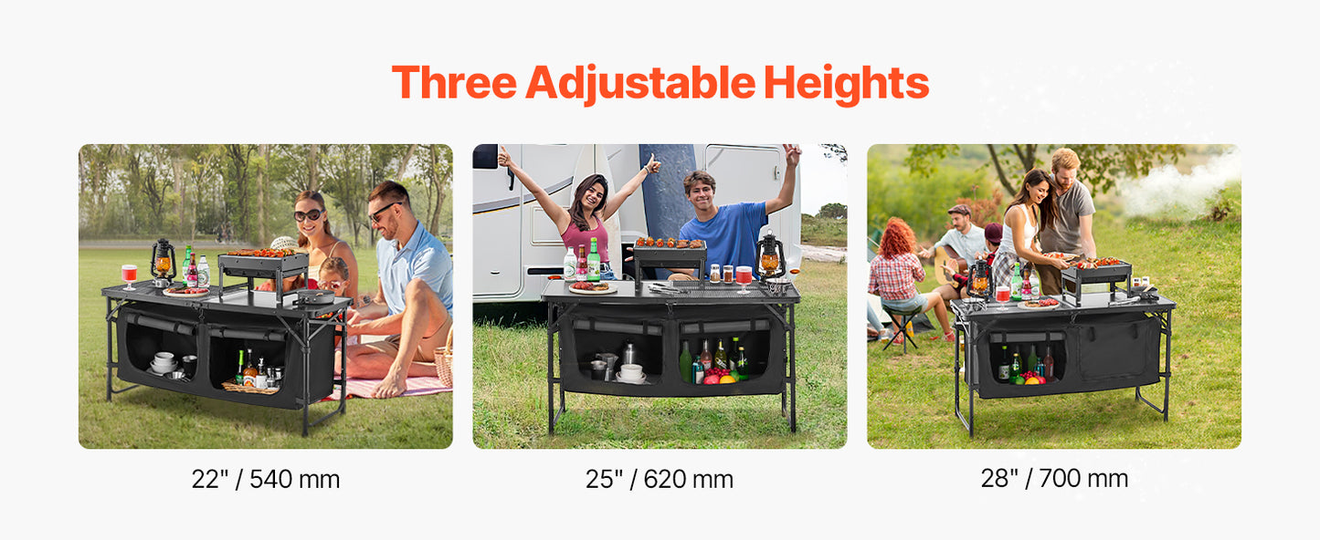 SucceBuy Camping Kitchen Table Outdoor Cooking Table Aluminum Lightweight Portable Cook Station for BBQ Party Picnic RV Travel