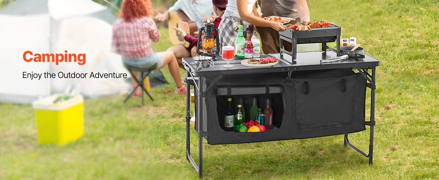 SucceBuy Camping Kitchen Table Outdoor Cooking Table Aluminum Lightweight Portable Cook Station for BBQ Party Picnic RV Travel