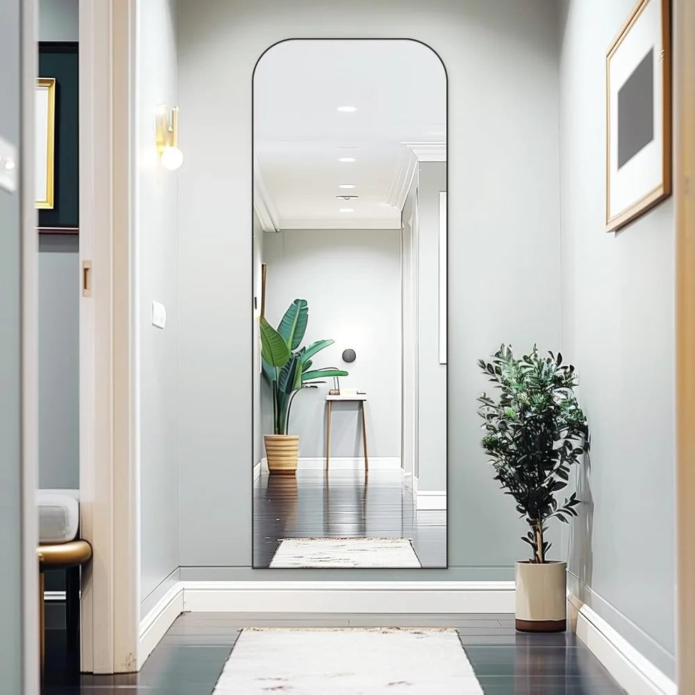 Full Length MirrorFreestanding Arched Floor Standing Mirror Full Body with Stand Hanging Wall Mounted for Living Room