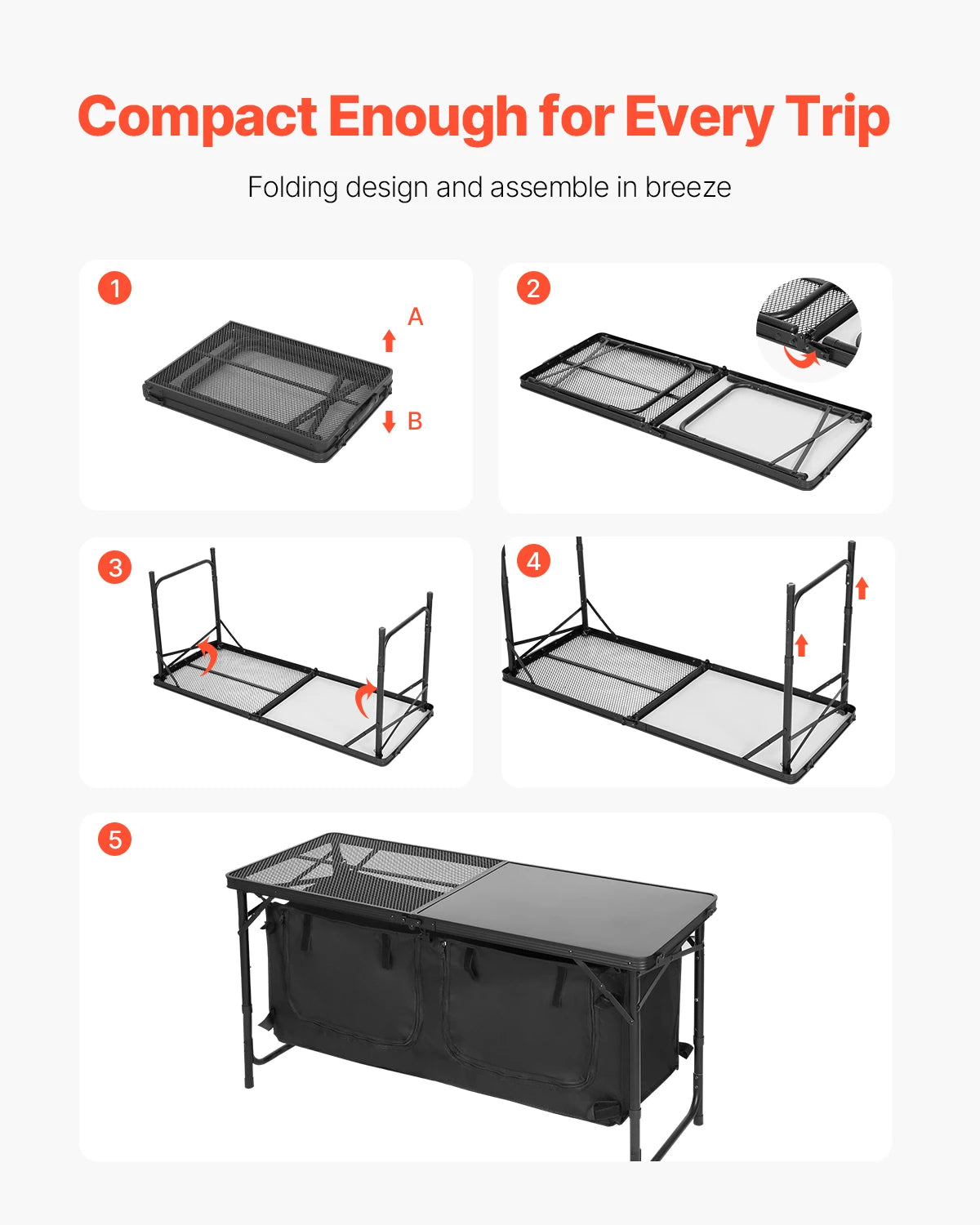 SucceBuy Camping Kitchen Table Outdoor Cooking Table Aluminum Lightweight Portable Cook Station for BBQ Party Picnic RV Travel