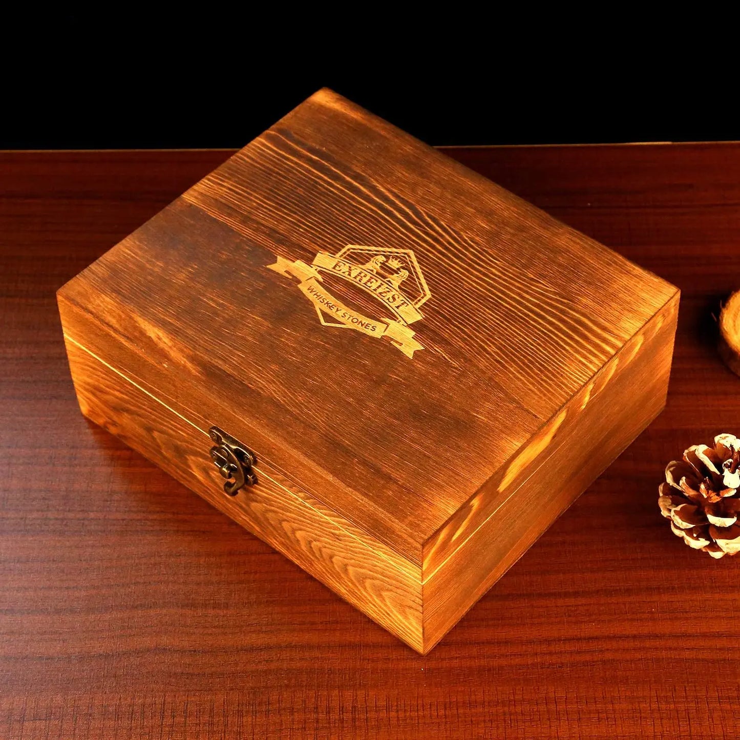 Whiskey Stones Gift Set - Whiskey Glass Set of 2 - Granite Chilling Whiskey Rocks - Scotch Bourbon Whiskey Glass Gift Box Set