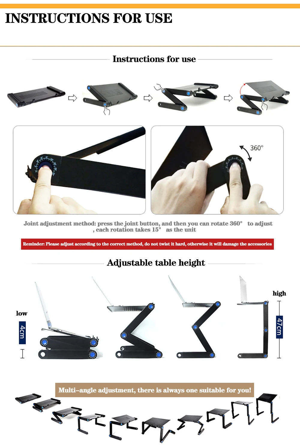Adjustable Laptop Desk Stand Portable Aluminum Alloy Lapdesk For TV Bed Sofa PC Notebook With Mouse Pad Table Desk Stand Black