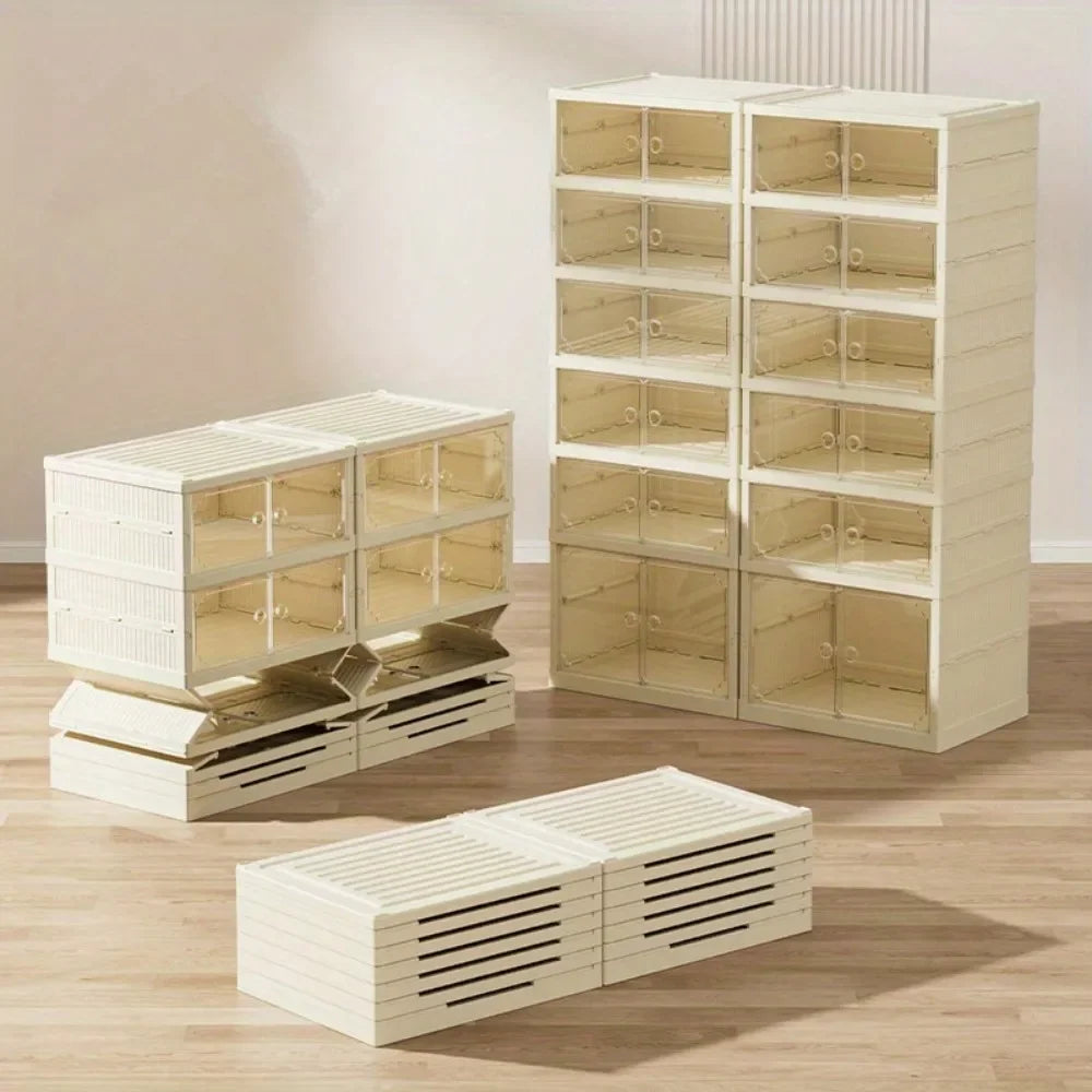 Portable Folding Shoe Rack Shoe Organizer Storage Box With MaClear Door For Closet Entryway Storage Containers Binsgnetic