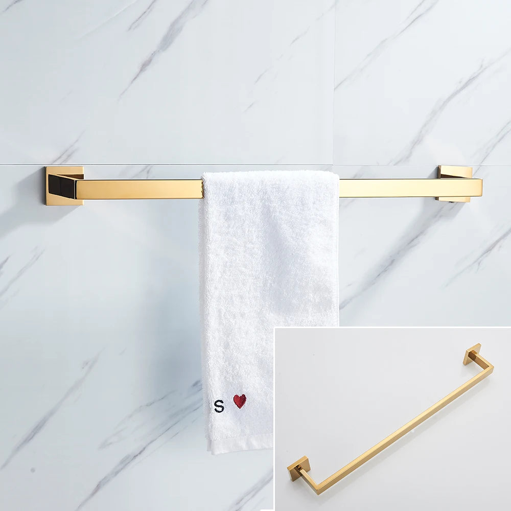 Gold Bathroom Hardware Set Wall-mounted Stainless Steel Clothes Hook Toilet Paper Holder Towel Bar Kitchen Facilities