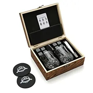 Whiskey Stones Gift Set - Whiskey Glass Set of 2 - Granite Chilling Whiskey Rocks - Scotch Bourbon Whiskey Glass Gift Box Set