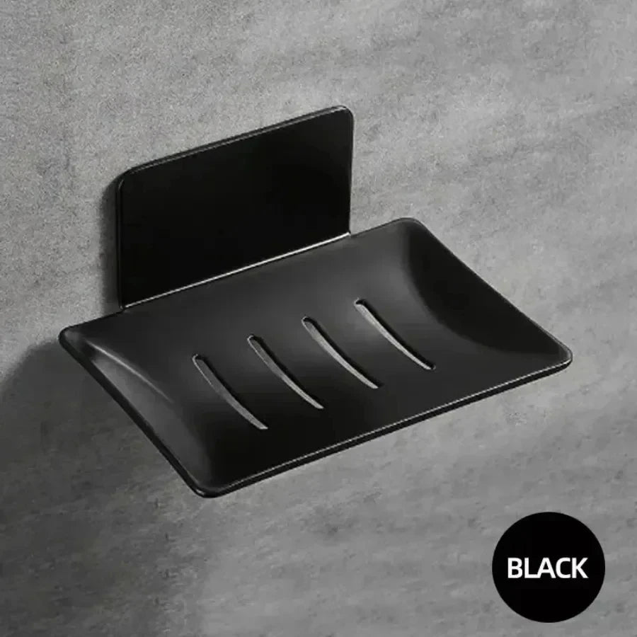 Black carbon steel soap dish, non-perforated, wall-mounted bathroom soap dish, bathroom soap holder