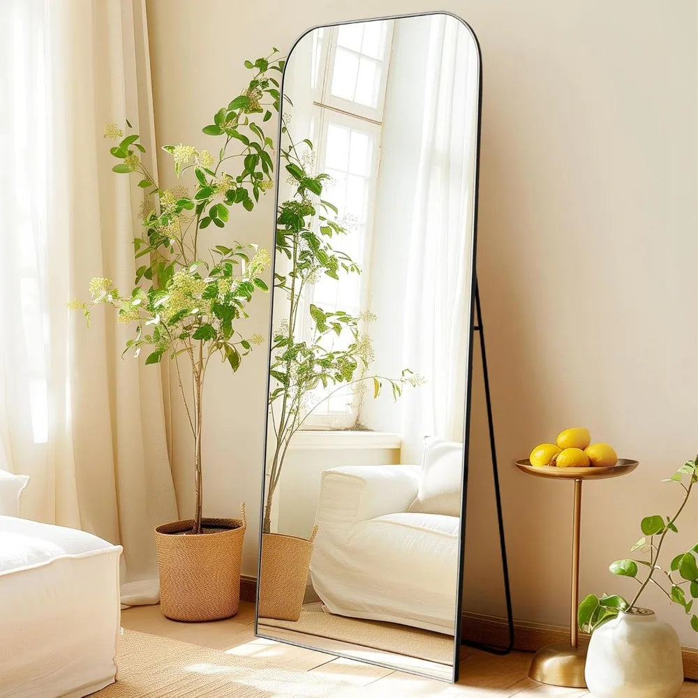 Full Length MirrorFreestanding Arched Floor Standing Mirror Full Body with Stand Hanging Wall Mounted for Living Room