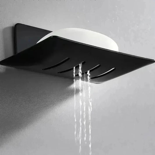 Black carbon steel soap dish, non-perforated, wall-mounted bathroom soap dish, bathroom soap holder