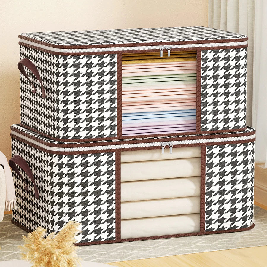 Visible Large Capacity Storage Box Portable Household Clothes Organizer With Handles Foldable Dustproof Quilt Zipper Container