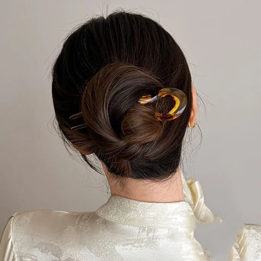U-Shaped Hair Fork Fashion Tortoiseshell Acetate Acrylic Hairpin Geometric Headwear Hair Sticks Women Girls Hair Accessories