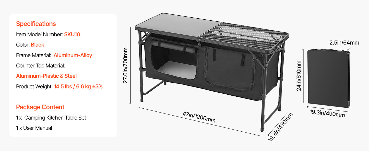 SucceBuy Camping Kitchen Table Outdoor Cooking Table Aluminum Lightweight Portable Cook Station for BBQ Party Picnic RV Travel
