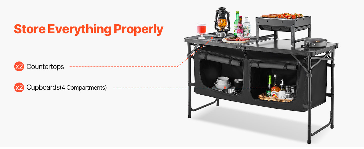 SucceBuy Camping Kitchen Table Outdoor Cooking Table Aluminum Lightweight Portable Cook Station for BBQ Party Picnic RV Travel
