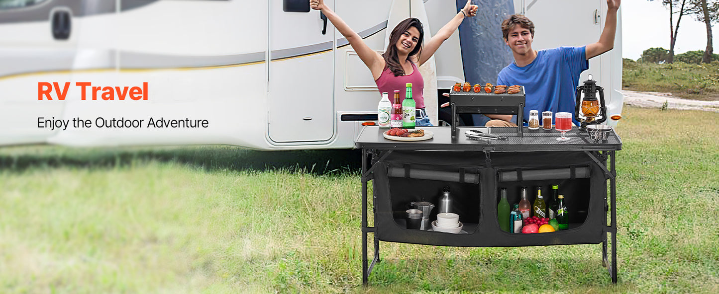 SucceBuy Camping Kitchen Table Outdoor Cooking Table Aluminum Lightweight Portable Cook Station for BBQ Party Picnic RV Travel