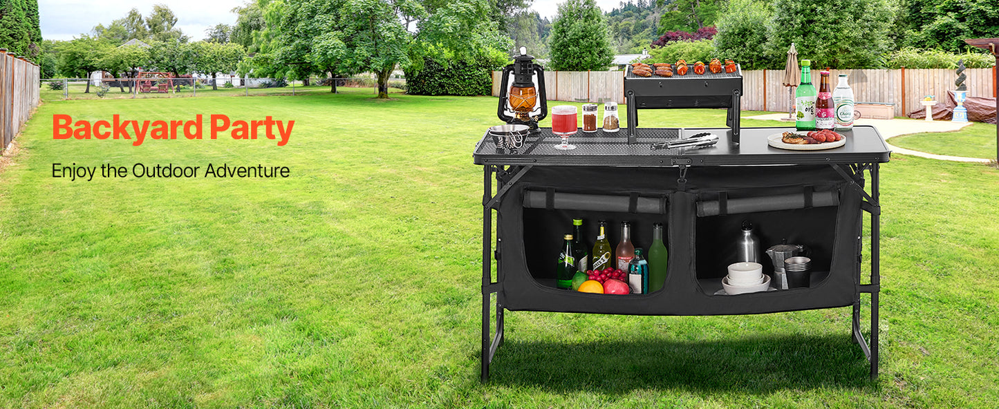 SucceBuy Camping Kitchen Table Outdoor Cooking Table Aluminum Lightweight Portable Cook Station for BBQ Party Picnic RV Travel