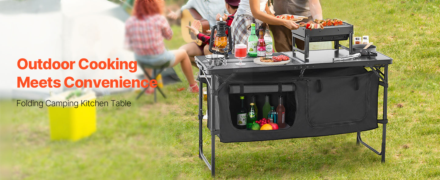 SucceBuy Camping Kitchen Table Outdoor Cooking Table Aluminum Lightweight Portable Cook Station for BBQ Party Picnic RV Travel